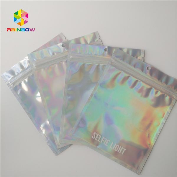 Mylar Hologram Zipper Customized Paper Bags For Eyelash Glue Cosmetics Products
