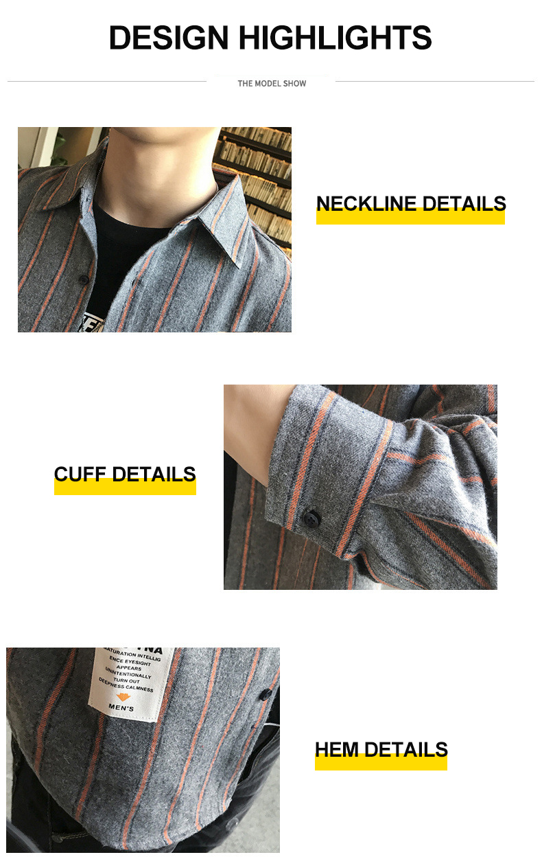 Full Sleeve Length Viscose/polyester/spandex Spring Men's Striped Shirt in Hong Kong Style