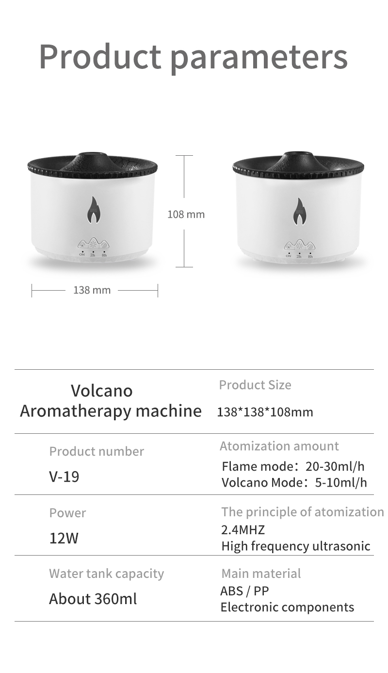 350ML Capacity 3D Flame Effect Volcano Air Humidifier Aroma Diffuser for Home Fragrance