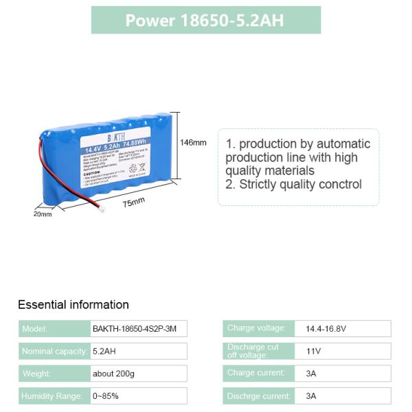 Hot Sale High Quality Wholesale 18650 4S2P Li-ion Batteries 14.4v 5200mah Rechargeable Li-ion Battery Pack