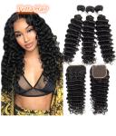 100% Brazilian Human Hair Extensions Deep Wave Virgin Hair Double Weft