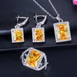 Fashion Square Shiny Rhinestones Necklace Ring Earrings Wedding Jewelry Elegant