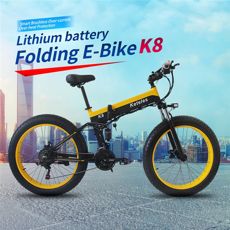 6061Alu Fat Tyre Electric Folding Bike , 13Ah 1000 Watt Folding Electric Bike
