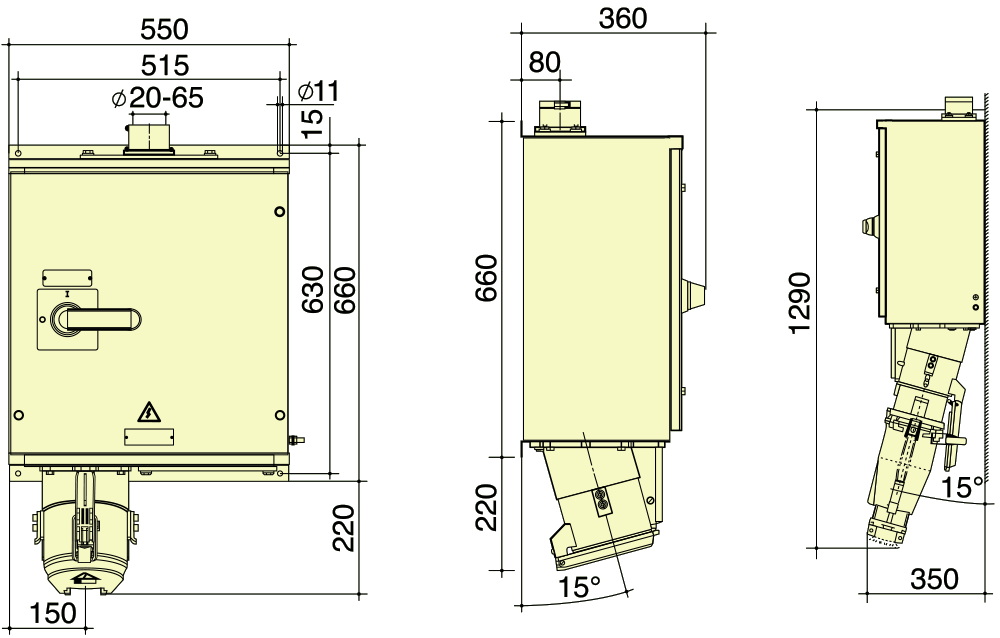 PowerSyntax 5P 630 Amp 400V IP67 Heavy Duty High Current Interlocked & Switched Wall Mounted Receptacle DUO Part No. 75148