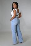 Fashion Loose Light Blue Denim Pants Wide Leg Ripped Jeans For Women