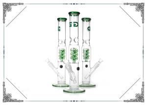 China 12'' Straight Tube Grace Glass Smoking Water Pipes With Green Helix Perc Bongs factory