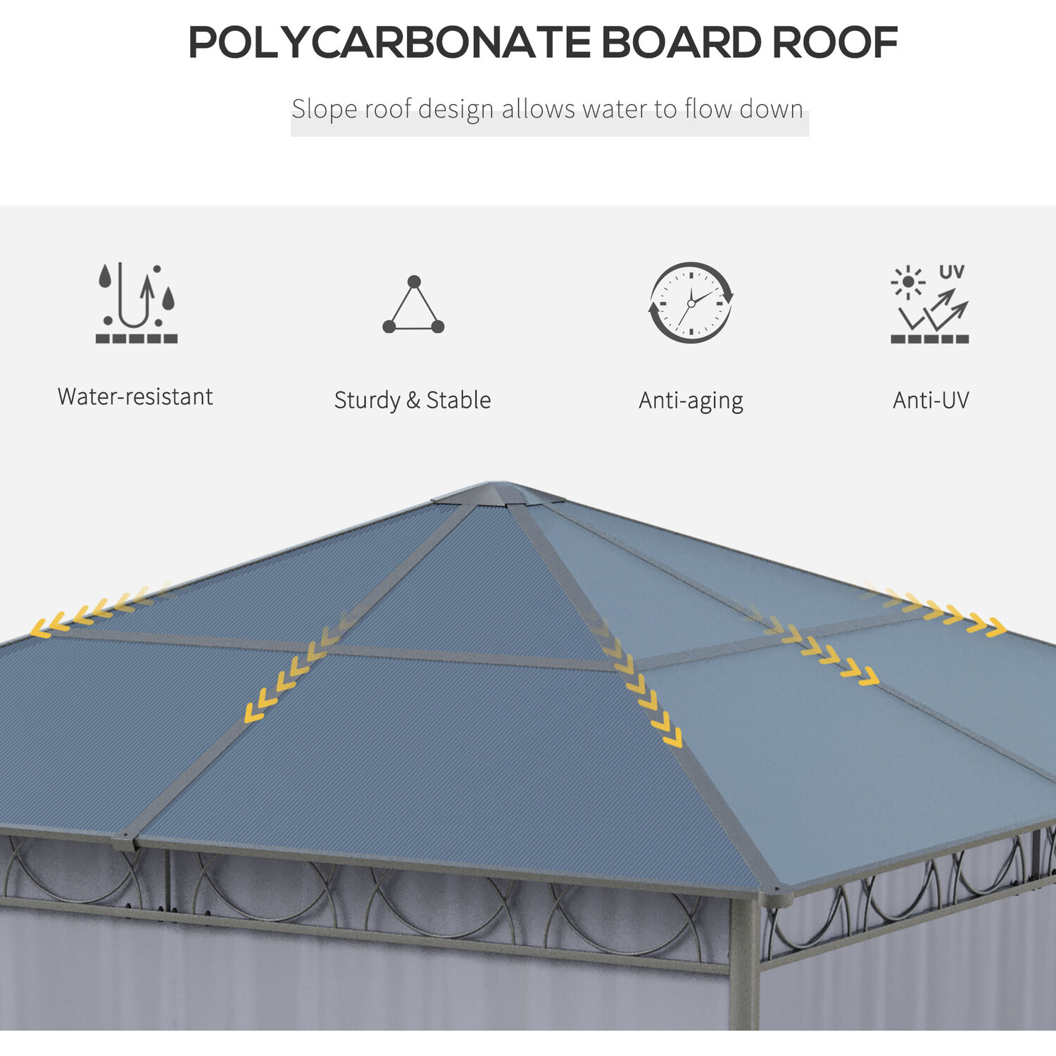 Steel Frame AJUNION Outdoor Waterproof Canopy Shelter Gazebo with Polycarbonate Roof