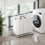 Household 3 Division KD Structure Iron Metal Wire Laundry Basket With Wheels
