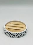 White Polyresin Bathroom Countertop Accessories Round Taper Shape With Wood Part