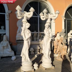 High Quality Natural Stone Marble Lady Statue With Lamp