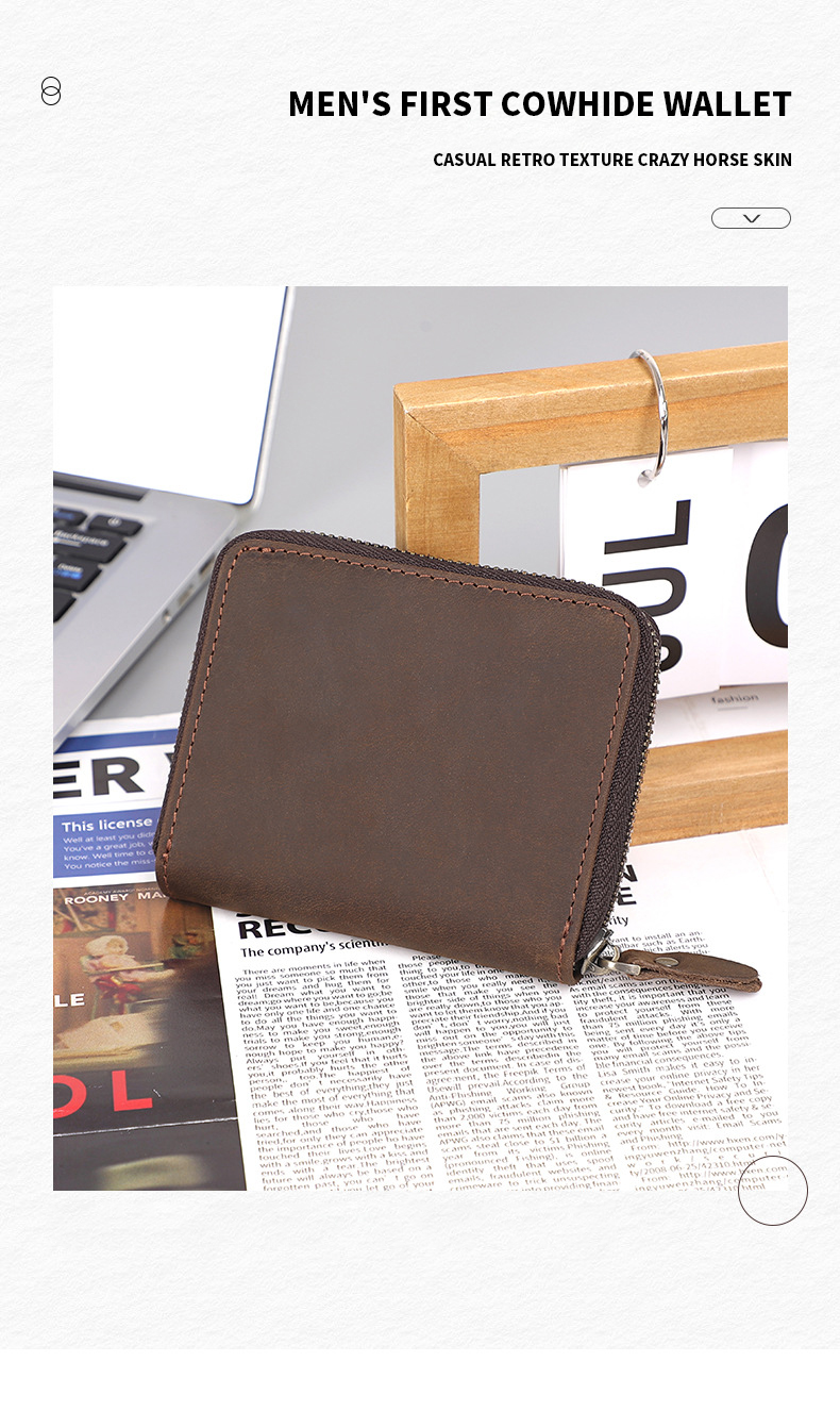 Luxury Design Bifold Leather Wallet with Coin Pocket and Nylon Lining Material