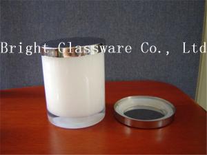 China Best design white color glass candle holder with metal lid factory