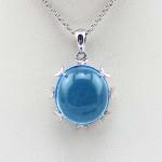 Women Jewelry 14mmx16mm Oval Dome Blue Topaz Cubic Zirconia Pendant Necklace
