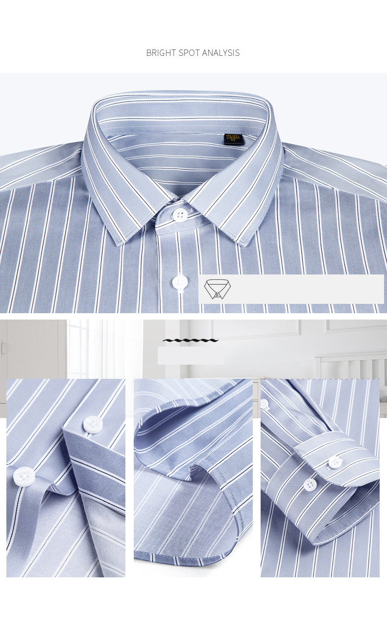 Double Pocket Dark Blue Sublimation Tattersall Korean Short Mermaid Dress Shirt for Men