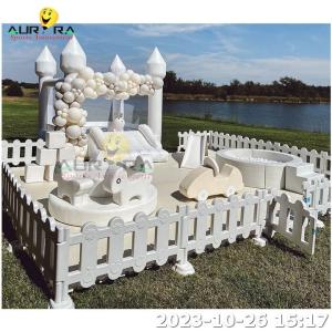 China Non Fade Kids Indoor Playground Equipment White Bounce House Merry Go Round Soft Play factory