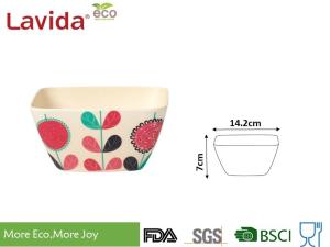 China Hand Drawn Leaf Bio Bamboo Fiber Bowls , Lightweight Picnic BBQ Disposable Bamboo Bowls factory