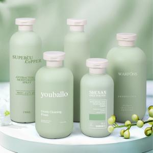 China Avocado Green 500ml Cosmetic Empty Plastic Bottle for Shampoo and Conditioner Package factory