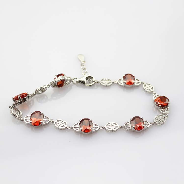 Women Jewelry 925 Silver Bracelet Garnet Cubic Zirconia Tennis Bracelet(H07)