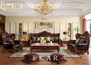 China Oak Wooden Carving Design Royal Luxury Living Room 7 Seater Leather Sofa Set factory