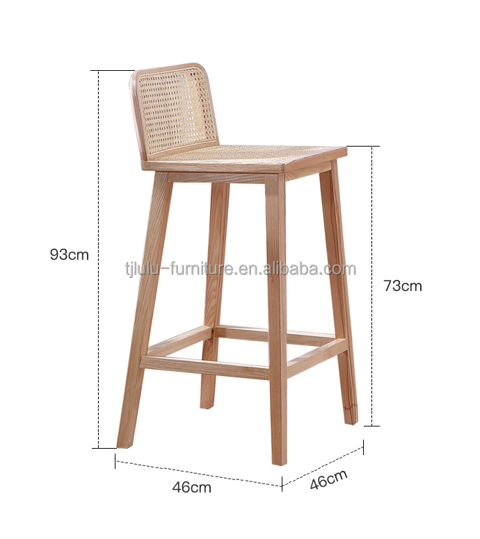 W46*D46*H93cm Bar Furniture Nordic Rattan Chair High Legs Chair Bar Stool Wood Chair for Bar