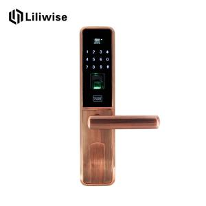 China Combination Electronic Door Locks Keypad Deadbolt Red Bronze With Finger Scanner factory
