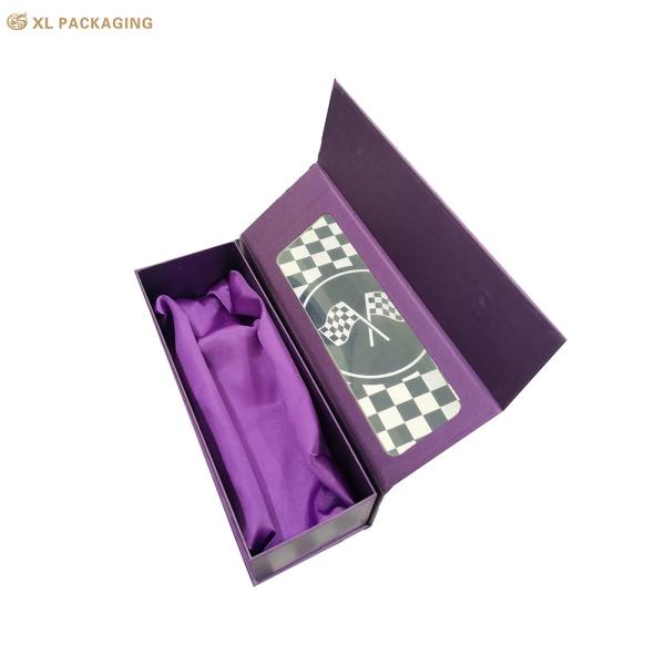 Clear Window Roses Flower Box Kraft Paper Valentine's Day Gift Box Purple Magnetic Paper Box Packaging With Silk Fabric Insert