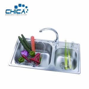 China Double Bowl Kitchen Sink Stainless Steel Kitchen Sink Press Kitchen Sink With Faucet factory