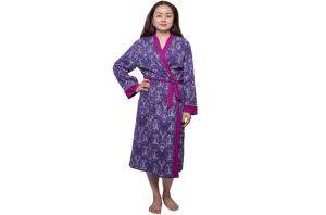 China Purple Single Jersey Womens Summer Nightwear Cotton Long Night Robe With Solid Binding factory