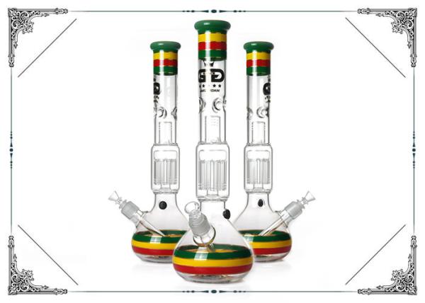 18 Inches Tall Beaker Bong 10 Tree Perc Heady Rasta Color Glass Smoking Water