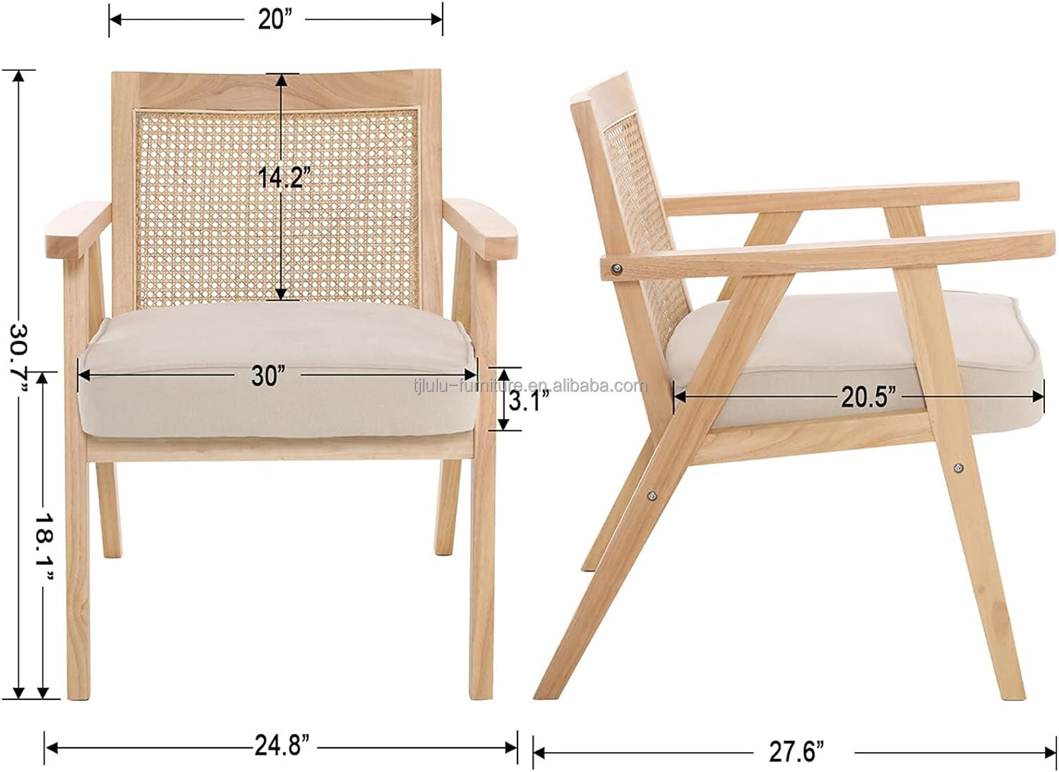 Wooden Chairs for Living Room and Hotel Modern Design Soft Seat Solid Wood Rattan Dining Room Chair