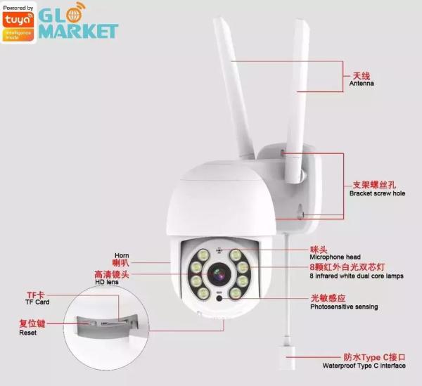 1080p Full HD Tuya Wifi Smart Camera Night Vision App Control Smart Outdoor