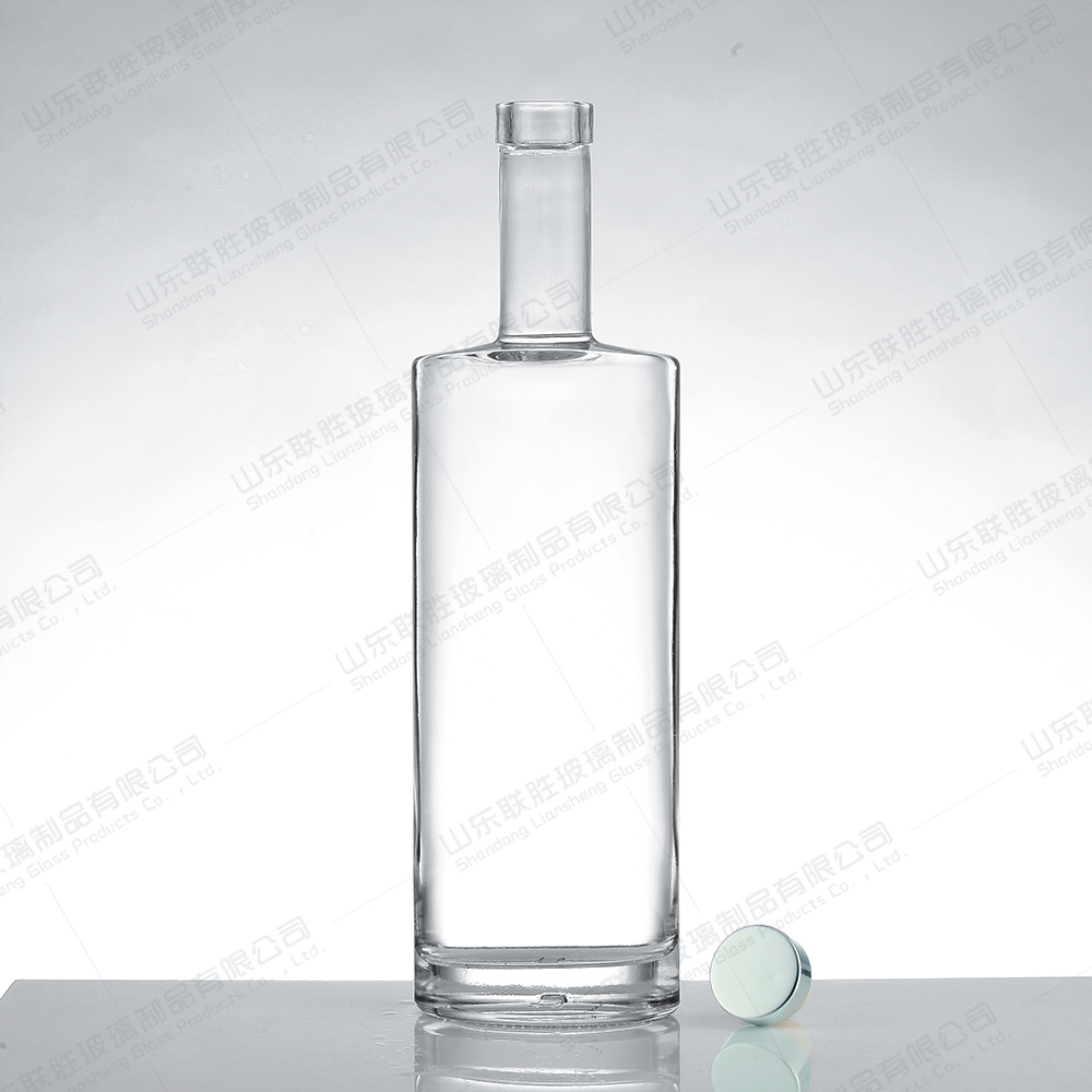 750ml Oval Cylindrical Thin Tall Flat Glass Bottle for Whiskey Vodka Gin Strong Wine