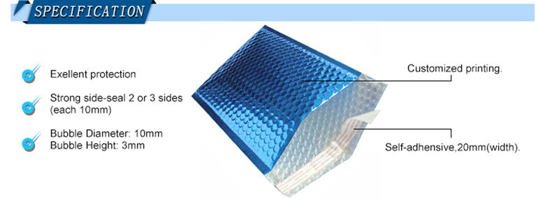 Custom Envelope Rose Gold Silver Anti Static Metallized Copper Metallic Bubble Mailer Foil Holographic Mailing Bag
