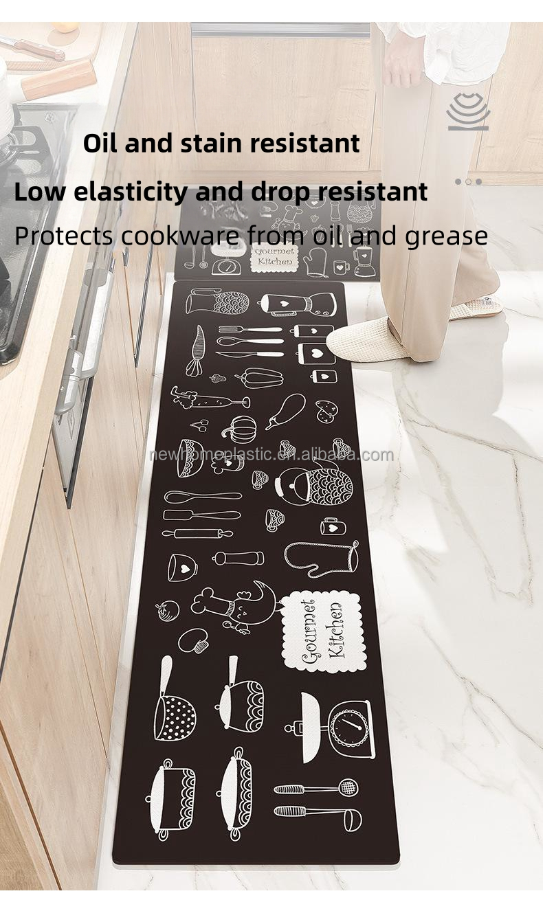 Medium Thickness Reversible Cartoon PVC Kitchen Mat for Non-Slip Floor Protection