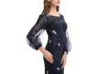 Three Quarters Sleeve Ladies Evening Dresses Embroidery Bird Women Party Dress