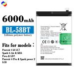 6000mah BL-58BT Lc8 Mobile Phone Battery for Tecno Pouvoir 4 Pro rechargeable