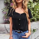 2023 Summer Manufacturer Wholesale Square Neck Solid Color Shirt White Women