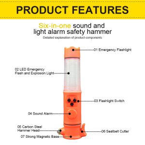 Orange 6-In-1 Multi-Functional Sound And Light Alarm Flashlight
