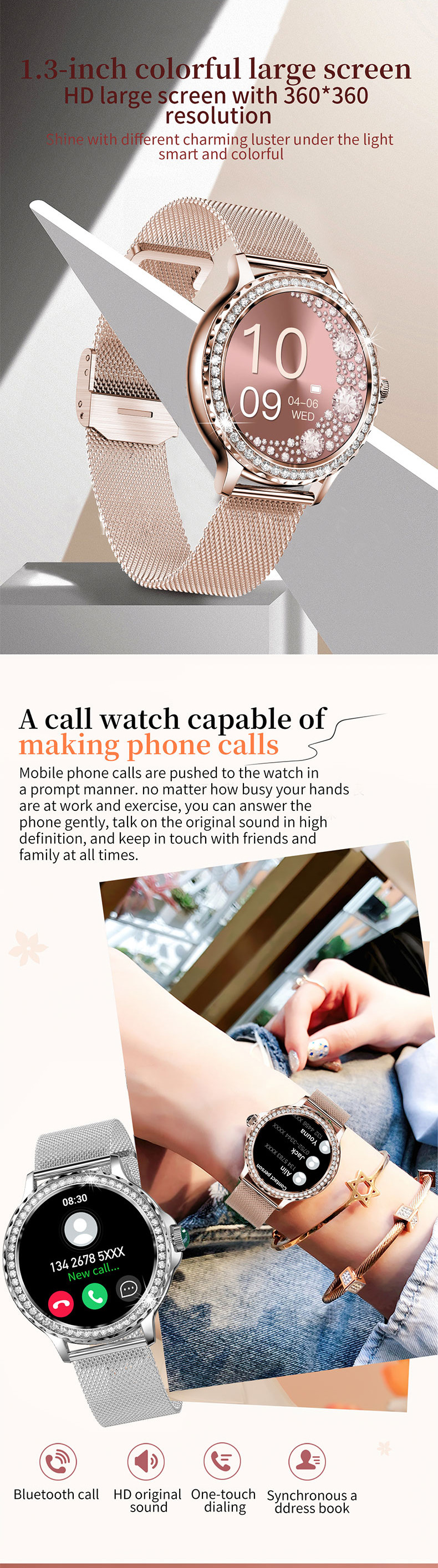 IP68 Waterproof Ladie'S Fitness Smart Watch Sleep Tracker 360x360 220mAh