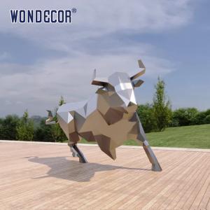 China Outdoor Large Mirror Stainless Steel Sculpture Geometric Animal Art Cow factory
