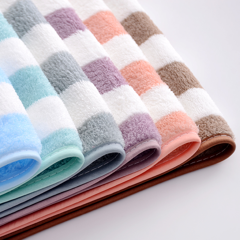 Broad Stripe Coral Velvet Hand Face Towel Set 35*75cm 70*140cm Microfiber Absorbent Towel Set