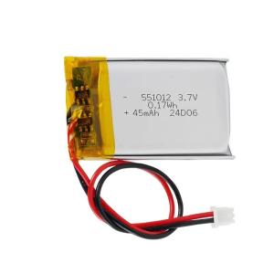 China Small Lithium Polymer Battery Rechargeable 45mah 3.7v 50mAh 60mAh 70mAh 3.7v 551012 45mah lithium ion batteries factory