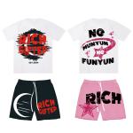 Casual Daily Life 2 Piece Set Mens Vintage Washed Acid Wash Sweat Shorts And T