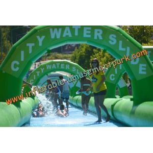 China Long Outdoor Inflatable Water Slides , Green Inflatable City Water Slides For Adult on sale