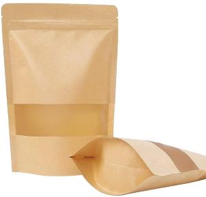 China Brown Zipper Kraft Stand Up Pouches With Window 280 Micron factory