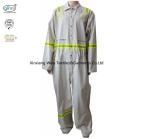 White Cotton Fr Reflective Coveralls / Protective Fire Retardant Jumpsuit