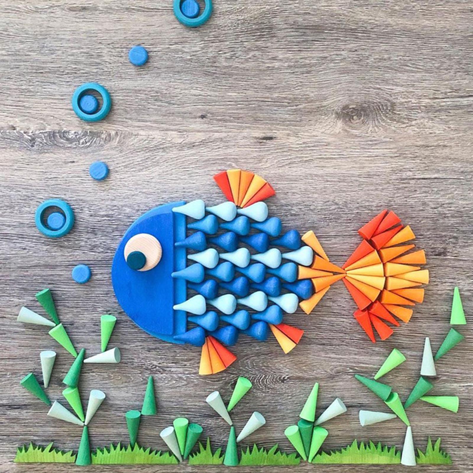 Wooden Rainbow Loose Parts Educational Play Set Colorful Waldorf Toy Montessori Stacking Blocks for Kids Toddler Preschool Baby