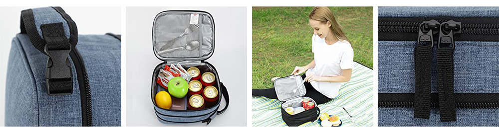 Women Zip Closure Nylon Lunch Tote Bag With Shoulder Strap