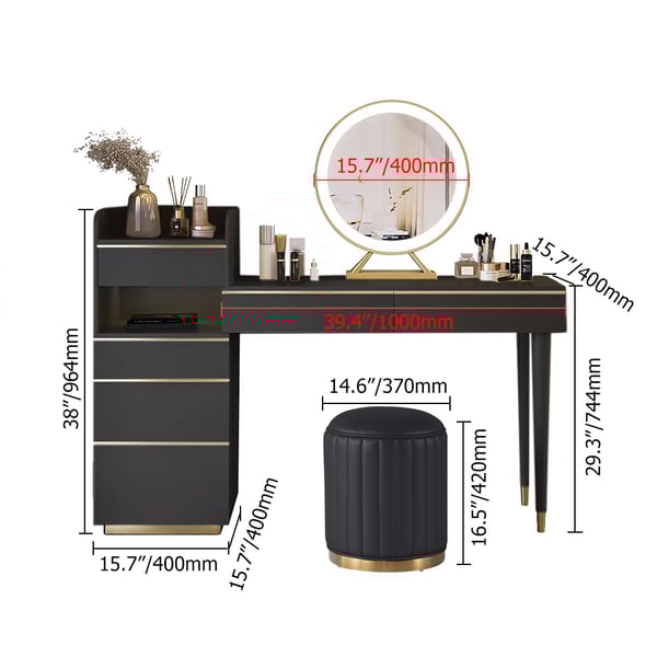 Bedroom Dressing Table Modern Dresser Desk with LED Mirror and MDF Panel Drawers