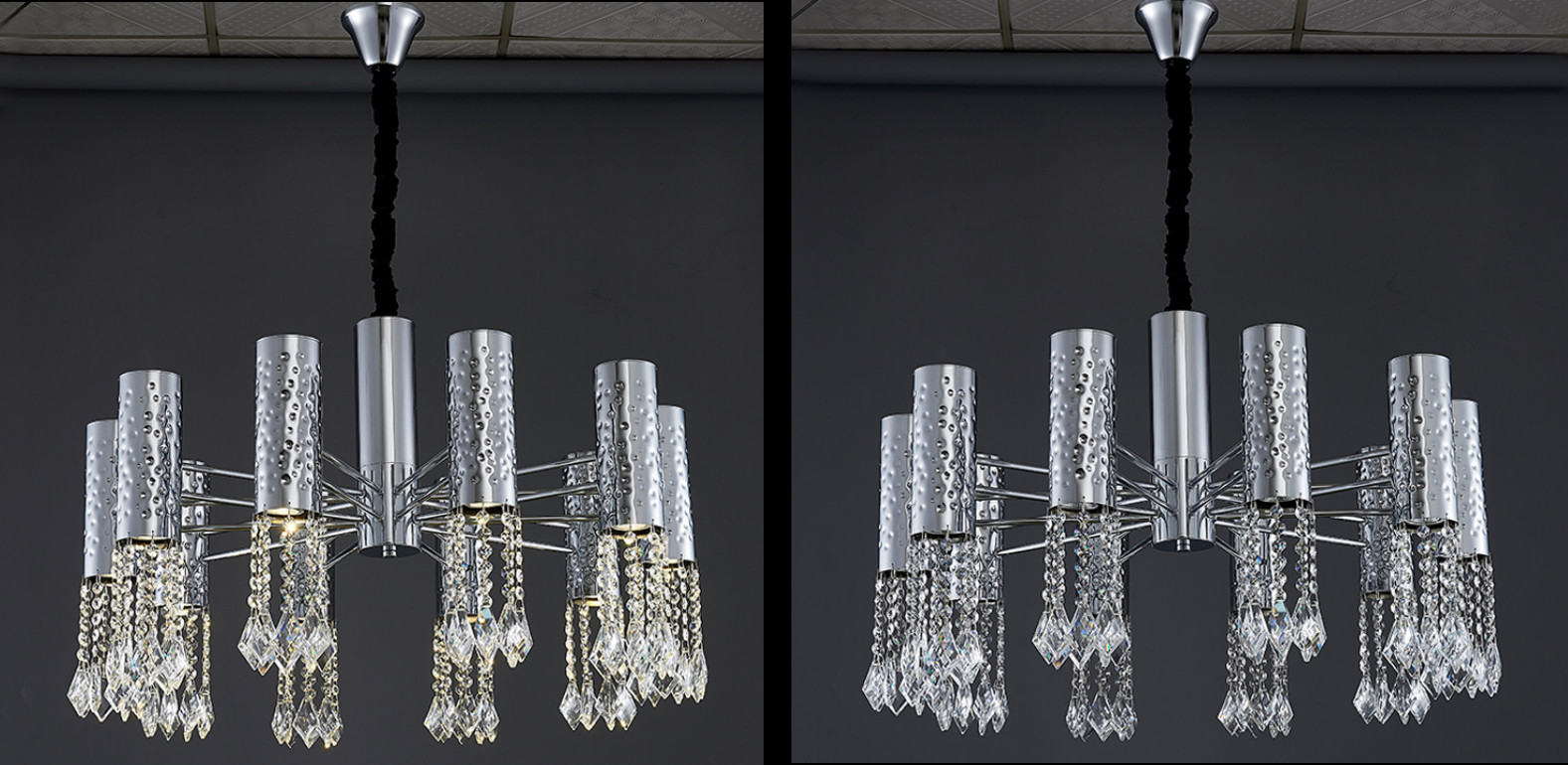 Stainless Steel Chrome Modern Crystal Ceiling Lights Adjustable 110V - 240V
